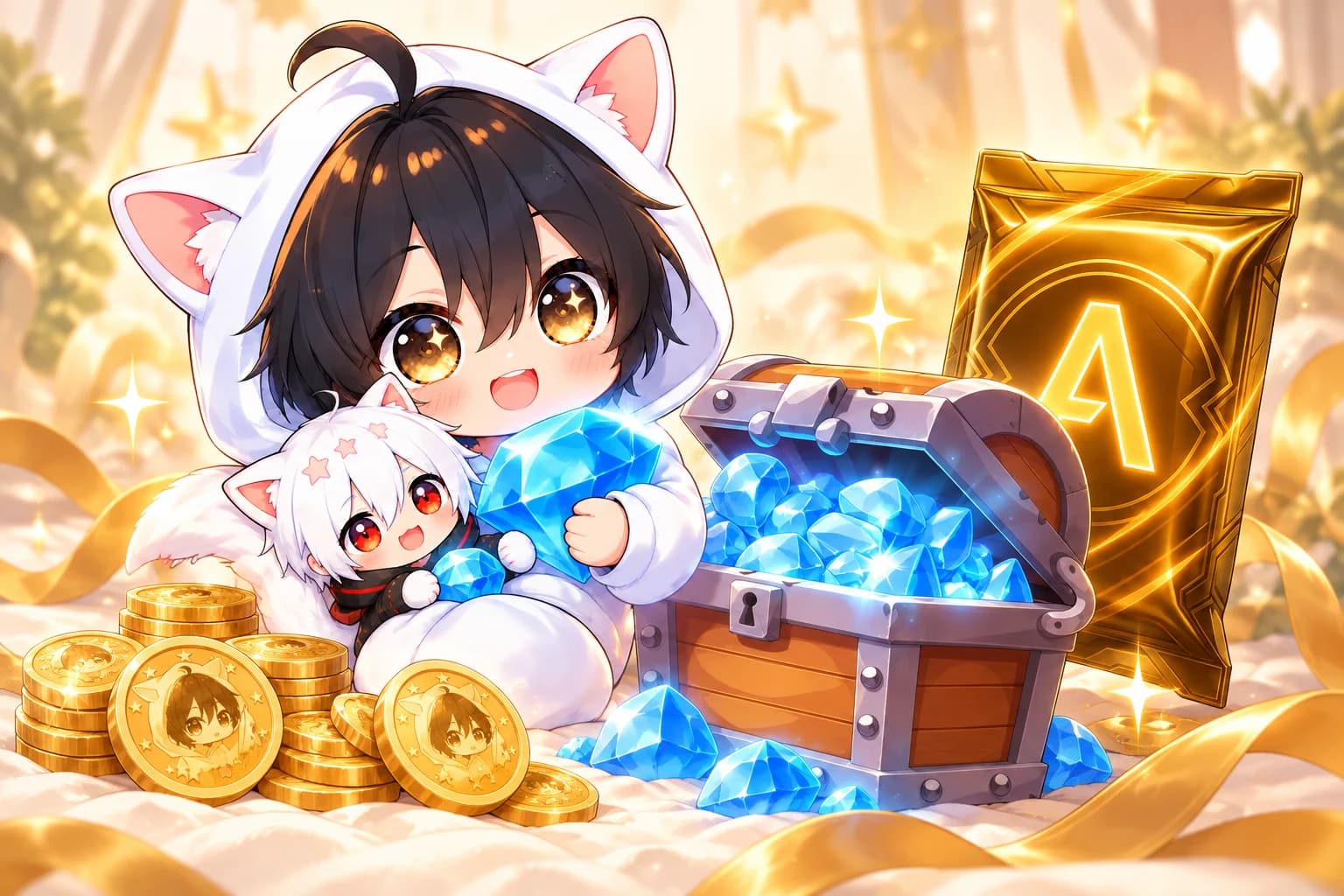 AniChibi celebrates with diamonds, AniGame gold and a legendary pack