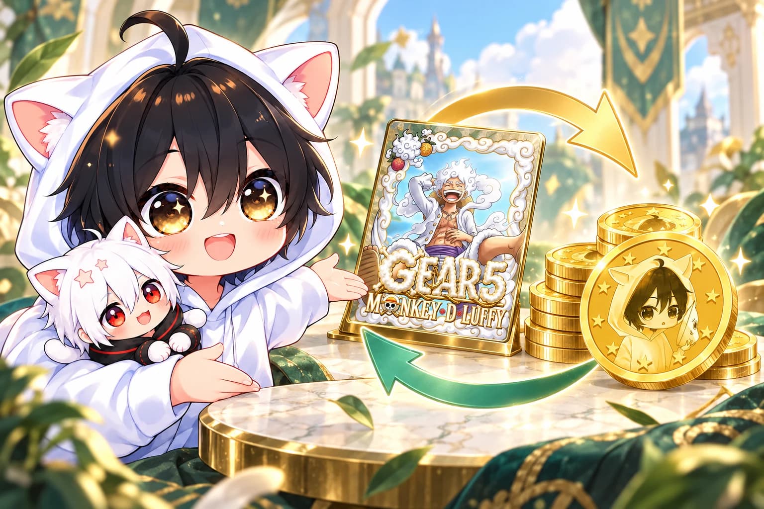 AniChibi presents a Gear 5 Luffy card and AniGame gold for trading